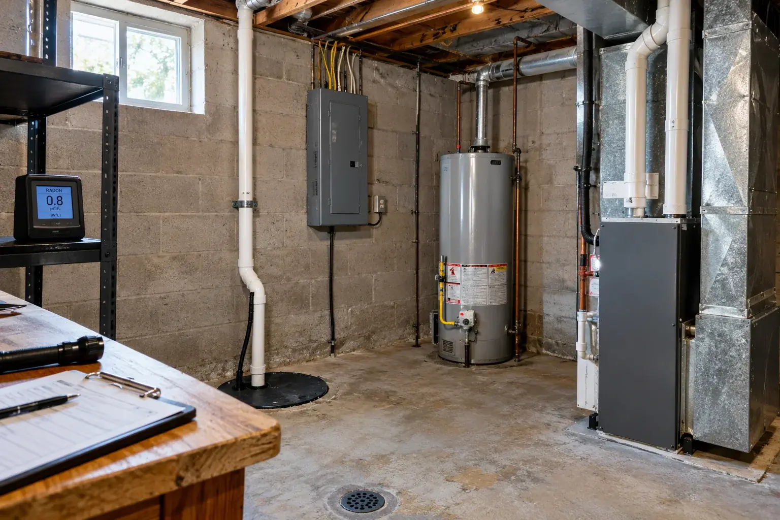 Radon mitigation system component inspection